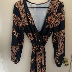 V neck long sleeve maxi dress